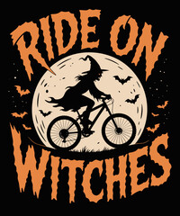 Funny Halloween Full Moon Ride On Witches Cycling Bike
