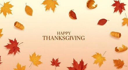 Thanksgiving greeting card with autumn leaves and celebratory text.