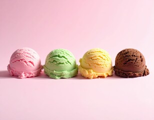 Colorful Ice Cream Scoops on Pink Background: A Sweet Treat.