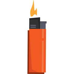Orange Disposable Lighter With Flame On A Transparent Background Lighting Up A Fire