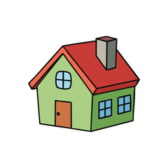 (Charming Little Cottage Illustration. A warm, inviting digital art piece showcasing a modest family abode. Its bright hues convey safety, community, and childhood innocence.)