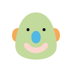 Fototapeta premium (Smiling Green Cartoon Character. This vibrant minimalist portrait features a happy verdant entity with a broad cheerful grin, expressing joy, innocence, and approachability.)