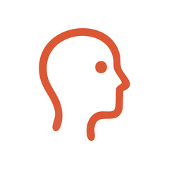 (Human Head Profile Icon. A minimalist orange outline vector illustrating an individual's silhouette. Symbolizes identity, intellect, and digital user presence.)