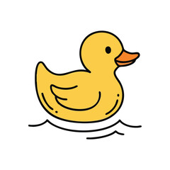 (Adorable Yellow Rubber Duck Illustration. This charming graphic depicts a joyful toy bird gently floating on water. It evokes childhood memories, fun, and relaxation.)