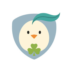 (Charming Chick Lucky Clover Emblem. This delightful avian creature showcases a verdant shamrock and a fresh sprig. It represents good fortune, nature, and joyous new beginnings.)