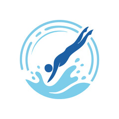 (Diver Splashing into Water. Dynamic illustration of a person plunging into cool aqua. Represents vitality, active lifestyle, and refreshing aquatic activities.)