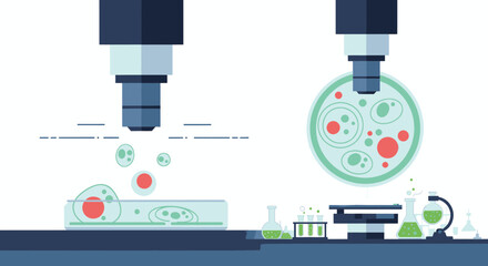 Microscope and Petri Dish with Cells in a Laboratory Setting.