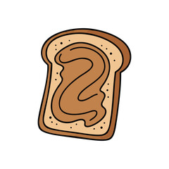 (Peanut Butter Toast Doodle Art. Charming hand-drawn graphic depicting a golden brown slice of toast topped with a rich, creamy, nutty spread. Evokes wholesome pleasure.)