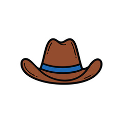 (Classic Brown Western Hat Artwork. An iconic drawing of brown headwear with a blue stripe, evoking frontier spirit. Symbolizes adventure, freedom, and the American West.)