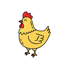 (Playful Yellow Fowl Drawing. This vibrant animated hen embodies joy and simplicity. Ideal for children's designs, farm themes, or any cheerful project. Its charming doodle style adds warmth.)