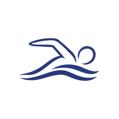 (Fluid Aquatic Athlete Symbol. This elegant graphic portrays an individual performing a freestyle stroke, embodying motion, wellness, and graceful effort in water.)