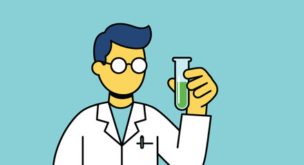 Scientist holding a test tube with green liquid conducting an experiment in a lab.