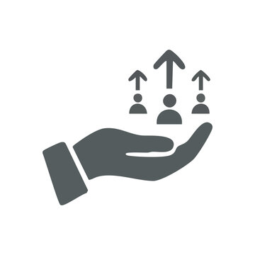 People Development and Career Growth. This graphic illustrates support for individual progress. It symbolizes nurturing talent, promoting team members, and realizing potential within an organization.