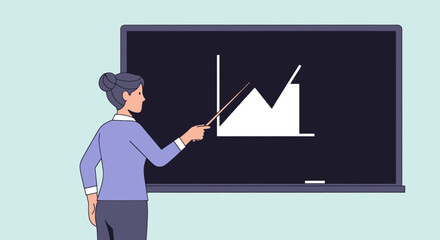 Teacher presenting a graph on a chalkboard during a lesson in the classroom.