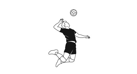 Volleyball player jumping to spike the ball in a dynamic pose.