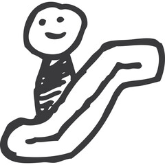 Simple Hand Drawn Sketch Of A Smiling Stick Figure Riding A Slide In Black Outline On A White Transparent Background