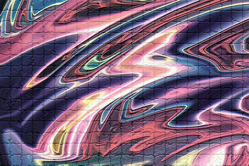 Abstract swirling pink purple and blue liquid effect on textured brick wall background image photo