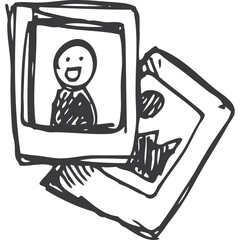 Simple Hand Drawn Sketch of Two Photographs One Showing a Smiling Stick Figure Person and the Other Blurred Isolated on Transparent Background