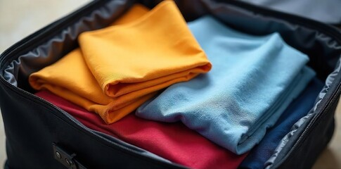 Organized Travel Packing Neatly Folded Clothes in Packing Folders for Wrinkle-Free Garments, Space-Saving Suitcase Organization, Adventure Ready