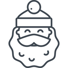 Simple Icon Graphic of Santa Claus Face with Beard and Hat Outline Illustration on Transparent Background