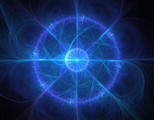 Obraz premium Abstract blue energy field with glowing center and radiating lines.