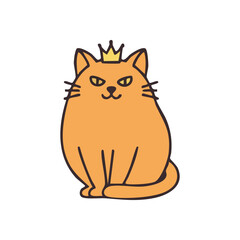 (Charming Orange Feline King Art. A delightful ginger kitty wears a magnificent golden coronet, symbolizing pampered domestic royalty. This playful graphic appeals to pet enthusiasts.)