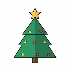 Fototapeta premium Festive Cartoon Christmas Tree with Star and Ornaments Holiday Season Illustration