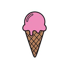 (Pink Ice Cream Waffle Cone Design. This delightful frozen dessert icon features a vibrant scoop of sorbet in a classic pastry. It evokes feelings of summertime joy and sweet indulgence.)