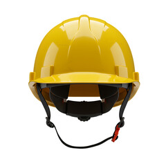 A close-up view of a bright yellow construction safety helmet, Isolated on a Transparent Background, PNG, Cutout