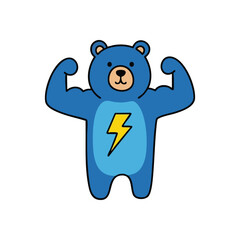 (Powerful Cartoon Bear Lightning Bolt. A mighty animated ursine displays impressive brawn, embodying energy, readiness, and vitality with a prominent electric symbol.)
