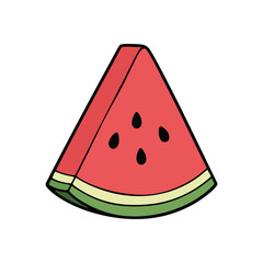 (Sweet Watermelon Wedge Icon. A vibrant cartoon rendition of a delightful red melon portion featuring small dark seeds. Evokes feelings of summer, freshness, and wholesome eating.)