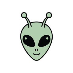 (Friendly Cartoon Alien Head. An amicable illustration of an extraterrestrial character, with a pleasant visage and antennae. Its vibrant green hue and simple smile evoke cosmic curiosity.)
