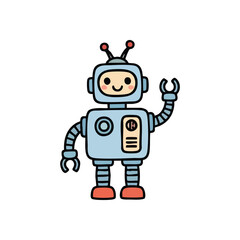 (Friendly Blue Robot Illustration. This cheerful automaton artwork portrays a welcoming digital helper, symbolizing futuristic innovation, childhood wonder, and gentle companionship.)