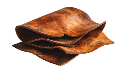 Stacked brown leather with natural texture, showing folds and grain