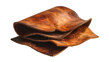 Stacked brown leather with natural texture, showing folds and grain
