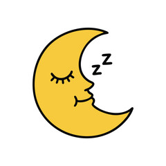 (Sleeping Crescent Moon Graphic. A charming illustration depicts a serene lunar visage at rest, symbolizing slumber, dreams, and tranquil nighttime. Conveys peace and relaxation.)