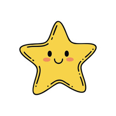 (Cheerful Yellow Star Illustration. A delightful golden celestial body with a warm grin. This charming drawing conveys optimism, success, and childlike wonder. Ideal for positive designs.)