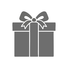 (Elegant Gray Gift Box Present Icon. Stylized gray package with a beautiful ribbon and bow. This represents generosity, surprise, celebration, and happiness for special occasions or thoughtful.)