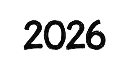 Handdrawn 2026 in black ink Bold slightly rough style with visible stroke textures on a plain white background