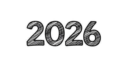 A handdrawn 2026 isolated on a white background