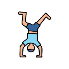 (Playful Boy Handstand Illustration. This cheerful youth performs an acrobatic inversion, symbolizing energy, joy, and a fresh perspective. A simple graphic for kids themes.)