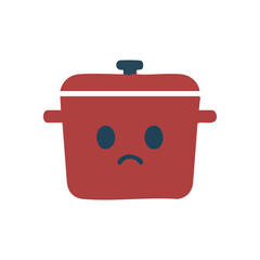 (Sad Red Pot Illustration. This minimalist graphic depicts a downcast crimson pan. It embodies feelings of culinary disappointment or an unsuccessful meal preparation.)