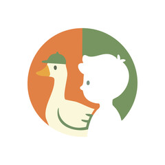 (Goose and Child Illustration. A charming cartoon depicts a duck in a cap alongside a young boy, symbolizing friendship and childhood adventures.)