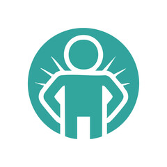 (Backache Body Distress Emblem. Stylized graphic portrays a person enduring discomfort from a possible spinal or muscular ailment. It signifies ongoing suffering and health issues.)