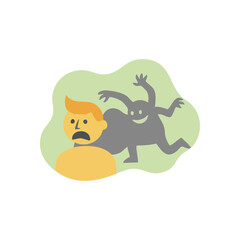 (Man Haunted by Shadowy Apparition. This visual portrays an individual experiencing deep apprehension and inner turmoil. It powerfully symbolizes mental health challenges and personal struggles.)