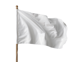 White Flag Waving on Wooden Pole Isolated
