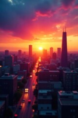 Elusive Sunset Cityscape Blurred Urban Landscape at Dusk, Evoking Mystery and Anticipation of the Future