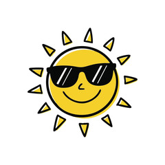(Cheerful Sunshine with Eyewear. This delightful illustration features a joyful sun character sporting dark spectacles, radiating a positive and laid-back summer mood. Perfect for bright designs.)