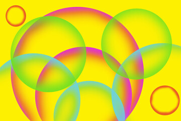 Overlapping Gradient Circles in Pink Green Blue and Yellow on Yellow Background abstract geometric