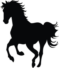 Black Silhouette of a Galloping Horse on White Background